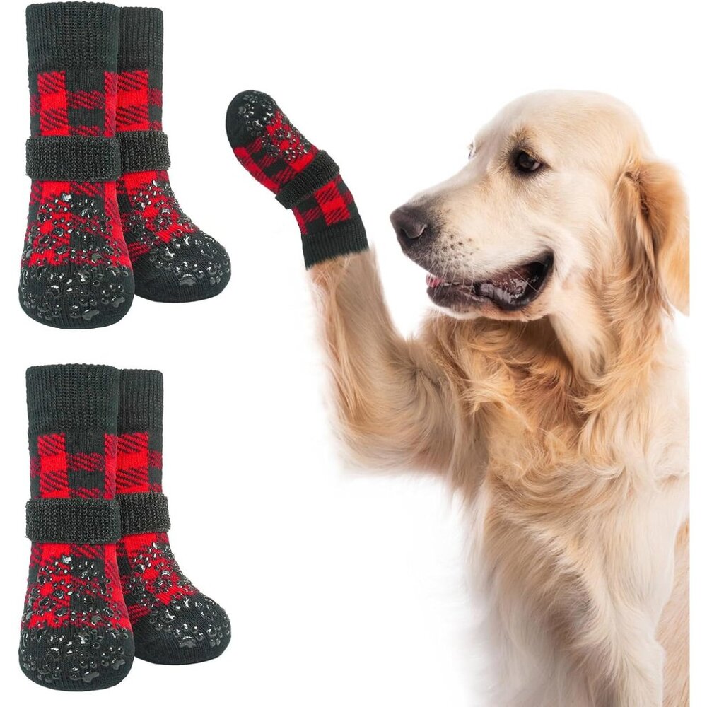 BEAUTYZOO Dog Socks to Prevent Licking Paws, Dog Shoes Hot Pavement Large red/Bl